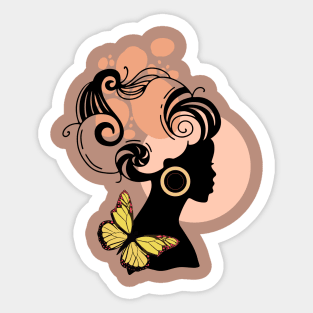 Minimalistic Black Woman and Butterfly Sticker